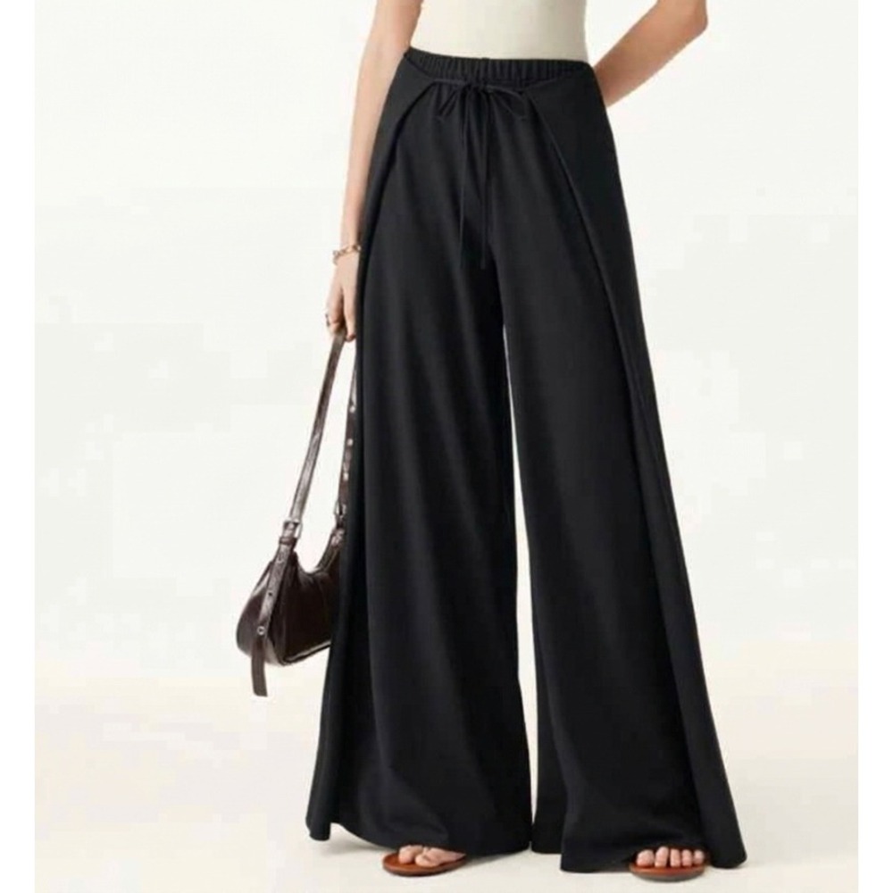 OGL Womens Black Bamboo Pinte Wide Leg Wrap Tie Front Pants Size L